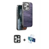 MARSİLYAN™- iPhone 15 Pro Max Kılıf Atlas Minimal Özel Seri - Siyah 3D Antistatik Seramik Nano Ekran Koruyucu + Lacivert PVD Metal Kamera Lens