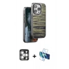 MARSİLYAN™- iPhone 15 Pro Max Kılıf Atlas Minimal Özel Seri - Siyah 3D Antistatik Seramik Nano Ekran Koruyucu + PVD Metal Kamera Lens - GS