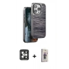 MARSİLYAN™- iPhone 15 Pro Max Kılıf Atlas Minimal Özel Seri - Siyah Bilvis 3D Cam Ekran Koruyucu + PVD Metal Kamera Lens - GI