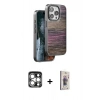 MARSİLYAN™- iPhone 15 Pro Max Kılıf Atlas Minimal Özel Seri - Siyah Bilvis 3D Cam Ekran Koruyucu + PVD Metal Kamera Lens - GS