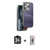 MARSİLYAN™- iPhone 15 Pro Max Kılıf Atlas Minimal Özel Seri - Siyah Bilvis 3D Cam Ekran Koruyucu + PVD Metal Kamera Lens - TU