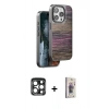MARSİLYAN™- iPhone 15 Pro Max Kılıf Atlas Minimal Özel Seri - Siyah Bilvis 3D Cam Ekran Koruyucu + PVD Metal Kamera Lens - LT