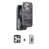 MARSİLYAN™- iPhone 15 Pro Max Kılıf Atlas Minimal Özel Seri - Siyah Bilvis 3D Cam Ekran Koruyucu + PVD Metal Kamera Lens - GS