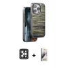 MARSİLYAN™- iPhone 15 Pro Max Kılıf Atlas Minimal Özel Seri - Siyah Bilvis 3D Mat Cam Ekran Koruyucu + PVD Metal Kamera Lens - GI