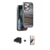 MARSİLYAN™- iPhone 15 Pro Max Kılıf Atlas Minimal Özel Seri - Siyah Bilvis 3D Mat Cam Ekran Koruyucu + Raze Metal Kamera Lens - TMGI