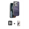MARSİLYAN™- iPhone 15 Pro Max Kılıf Atlas Minimal Özel Seri - Siyah Bilvis 3D Mat Cam Ekran Koruyucu + PVD Metal Kamera Lens - SH