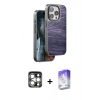 MARSİLYAN™- iPhone 15 Pro Max Kılıf Atlas Minimal Özel Seri - Siyah Bilvis 5in1 3D Magic Cam Ekran Koruyucu + PVD Metal Kamera Lens - GS