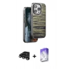 MARSİLYAN™- iPhone 15 Pro Max Kılıf Atlas Minimal Özel Seri - Siyah Bilvis 5in1 3D Magic Cam Ekran Koruyucu + Titanyum Gri Raze Metal Kamera Lens
