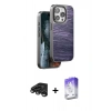 MARSİLYAN™- iPhone 15 Pro Max Kılıf Atlas Minimal Özel Seri - Siyah Bilvis 5in1 3D Magic Cam Ekran Koruyucu + Titanyum Gri Raze Metal Kamera Lens
