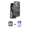 MARSİLYAN™- iPhone 15 Pro Max Kılıf Atlas Minimal Özel Seri - Siyah Bilvis 5in1 3D Magic Cam Ekran Koruyucu + PVD Metal Kamera Lens - GS