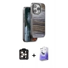 MARSİLYAN™- iPhone 15 Pro Max Kılıf Atlas Minimal Özel Seri - Siyah Bilvis 5in1 5D Magic Hayalet Cam Ekran Koruyucu + PVD Metal Kamera Lens - TU