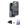 MARSİLYAN™- iPhone 15 Pro Max Kılıf Atlas Minimal Özel Seri - Siyah Bilvis 5in1 5D Magic Hayalet Cam Ekran Koruyucu + Gümüş Raze Metal Kamera Lens