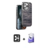 MARSİLYAN™- iPhone 15 Pro Max Kılıf Atlas Minimal Özel Seri - Siyah Bilvis 5in1 5D Magic Hayalet Cam Ekran Koruyucu + PVD Metal Kamera Lens - SH