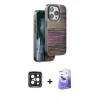 MARSİLYAN™- iPhone 15 Pro Max Kılıf Atlas Minimal Özel Seri - Siyah Bilvis 5in1 5D Magic Hayalet Cam Ekran Koruyucu + PVD Metal Kamera Lens - SH