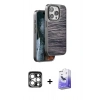 MARSİLYAN™- iPhone 15 Pro Max Kılıf Atlas Minimal Özel Seri - Siyah Bilvis 5in1 5D Magic Hayalet Cam Ekran Koruyucu + PVD Metal Kamera Lens - GS