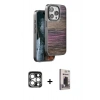 MARSİLYAN™- iPhone 15 Pro Max Kılıf Atlas Minimal Özel Seri - Siyah Bilvis Hayalet Cam Ekran Koruyucu + PVD Metal Kamera Lens - GS