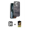 MARSİLYAN™- iPhone 15 Pro Max Kılıf Atlas Minimal Özel Seri - Siyah Buffer Cam Ekran Koruyucu + PVD Metal Kamera Lens - GS