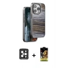 MARSİLYAN™- iPhone 15 Pro Max Kılıf Atlas Minimal Özel Seri - Siyah Buffer Cam Ekran Koruyucu + PVD Metal Kamera Lens - SH