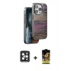 MARSİLYAN™- iPhone 15 Pro Max Kılıf Atlas Minimal Özel Seri - Siyah Buffer Cam Ekran Koruyucu + PVD Metal Kamera Lens - SH