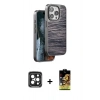 MARSİLYAN™- iPhone 15 Pro Max Kılıf Atlas Minimal Özel Seri - Siyah Buffer Cam Ekran Koruyucu + PVD Metal Kamera Lens - SH