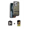 MARSİLYAN™- iPhone 15 Pro Max Kılıf Atlas Minimal Özel Seri - Siyah Buffer Cam Ekran Koruyucu + Turuncu PVD Metal Kamera Lens