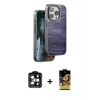MARSİLYAN™- iPhone 15 Pro Max Kılıf Atlas Minimal Özel Seri - Siyah Buffer Cam Ekran Koruyucu + Turuncu PVD Metal Kamera Lens