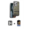 MARSİLYAN™- iPhone 15 Pro Max Kılıf Atlas Minimal Özel Seri - Siyah Buffer Hayalet Cam Ekran Koruyucu + Gümüş PVD Metal Kamera Lens