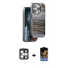 MARSİLYAN™- iPhone 15 Pro Max Kılıf Atlas Minimal Özel Seri - Siyah Buffer Hayalet Cam Ekran Koruyucu + Gümüş PVD Metal Kamera Lens