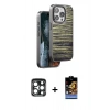 MARSİLYAN™- iPhone 15 Pro Max Kılıf Atlas Minimal Özel Seri - Siyah Buffer Hayalet Cam Ekran Koruyucu + PVD Metal Kamera Lens - LT