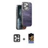 MARSİLYAN™- iPhone 15 Pro Max Kılıf Atlas Minimal Özel Seri - Siyah Buffer Hayalet Cam Ekran Koruyucu + PVD Metal Kamera Lens - LT