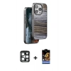 MARSİLYAN™- iPhone 15 Pro Max Kılıf Atlas Minimal Özel Seri - Siyah Buffer Hayalet Cam Ekran Koruyucu + PVD Metal Kamera Lens - LT