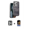 MARSİLYAN™- iPhone 15 Pro Max Kılıf Atlas Minimal Özel Seri - Siyah Buffer Hayalet Cam Ekran Koruyucu + PVD Metal Kamera Lens - LT
