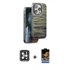 MARSİLYAN™- iPhone 15 Pro Max Kılıf Atlas Minimal Özel Seri - Siyah Buffer Hayalet Cam Ekran Koruyucu + PVD Metal Kamera Lens - SH