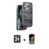 MARSİLYAN™- iPhone 15 Pro Max Kılıf Atlas Minimal Özel Seri - Siyah Buffer Hayalet Cam Ekran Koruyucu + PVD Metal Kamera Lens - SH