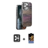 MARSİLYAN™- iPhone 15 Pro Max Kılıf Atlas Minimal Özel Seri - Siyah Buffer Hayalet Cam Ekran Koruyucu + PVD Metal Kamera Lens - SH