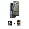 MARSİLYAN™- iPhone 15 Pro Max Kılıf Atlas Minimal Özel Seri - Siyah Buffer Hayalet Cam Ekran Koruyucu + Turuncu PVD Metal Kamera Lens