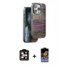 MARSİLYAN™- iPhone 15 Pro Max Kılıf Atlas Minimal Özel Seri - Siyah Buffer Hayalet Cam Ekran Koruyucu + Turuncu PVD Metal Kamera Lens