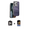 MARSİLYAN™- iPhone 15 Pro Max Kılıf Atlas Minimal Özel Seri - Siyah Buffer Hayalet Cam Ekran Koruyucu + Turuncu PVD Metal Kamera Lens