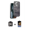 MARSİLYAN™- iPhone 15 Pro Max Kılıf Atlas Minimal Özel Seri - Siyah Buffer Hayalet Cam Ekran Koruyucu + Turuncu PVD Metal Kamera Lens
