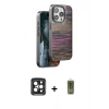 MARSİLYAN™- iPhone 15 Pro Max Kılıf Atlas Minimal Özel Seri - Siyah Joko Magic 5D Hayalet Cam + PVD Metal Kamera Lens - SH