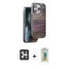 MARSİLYAN™- iPhone 15 Pro Max Kılıf Atlas Minimal Özel Seri - Siyah Polymer Nano Ekran Koruyucu + Gri PVD Metal Kamera Lens