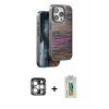 MARSİLYAN™- iPhone 15 Pro Max Kılıf Atlas Minimal Özel Seri - Siyah Polymer Nano Ekran Koruyucu + Gümüş PVD Metal Kamera Lens