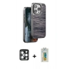 MARSİLYAN™- iPhone 15 Pro Max Kılıf Atlas Minimal Özel Seri - Siyah Polymer Nano Ekran Koruyucu + PVD Metal Kamera Lens - LT
