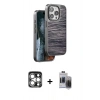 MARSİLYAN™- iPhone 15 Pro Max Kılıf Atlas Minimal Özel Seri - Siyah Vanessa Magic Hayalet Cam + PVD Metal Kamera Lens - GS