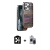 MARSİLYAN™- iPhone 15 Pro Max Kılıf Atlas Minimal Özel Seri - Siyah Vanessa Magic Hayalet Cam + PVD Metal Kamera Lens - TU