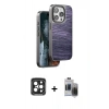 MARSİLYAN™- iPhone 15 Pro Max Kılıf Atlas Minimal Özel Seri - Siyah Vanessa Magic Hayalet Cam + PVD Metal Kamera Lens - SH