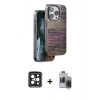 MARSİLYAN™- iPhone 15 Pro Max Kılıf Atlas Minimal Özel Seri - Siyah Vanessa Magic Hayalet Cam + PVD Metal Kamera Lens - SH