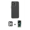 MARSİLYAN™- iPhone 15 Pro Max Kılıf Atlas Minimal Prime - Şeffaf 360 Full Body Arka Koruyucu + PVD Metal Kamera Lens - GS