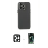 MARSİLYAN™- iPhone 15 Pro Max Kılıf Atlas Minimal Prime - Şeffaf 360 Full Body Arka Koruyucu + PVD Metal Kamera Lens - LT