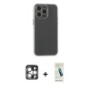 MARSİLYAN™- iPhone 15 Pro Max Kılıf Atlas Minimal Prime - Şeffaf Pasifik Cam Ekran Koruyucu + Gümüş PVD Metal Kamera Lens